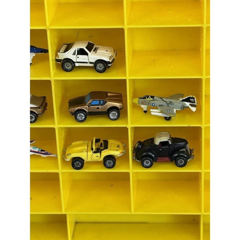 Vintage Micro Machines 1989 Yellow Carry Case Galoob + 11 Vehicles Cars/planes